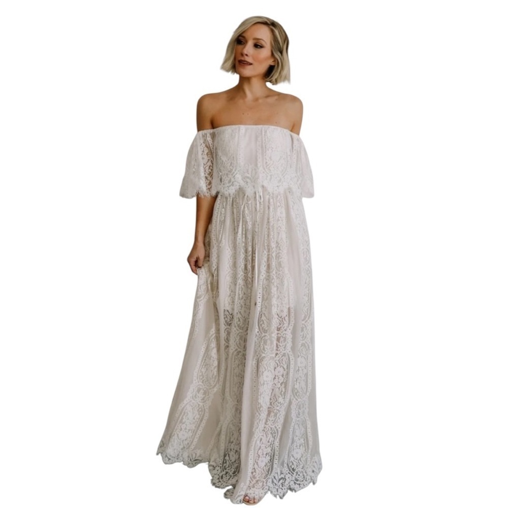 Baltic Born - NWT Caroline Flowy Bridal Maternity Friendly Lace Maxi Dress Sz M